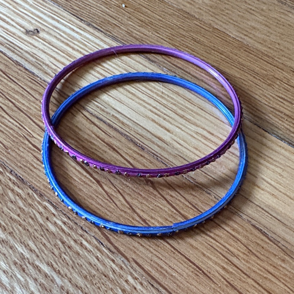 Pink and Blue Metal Bangle Bracelet Set